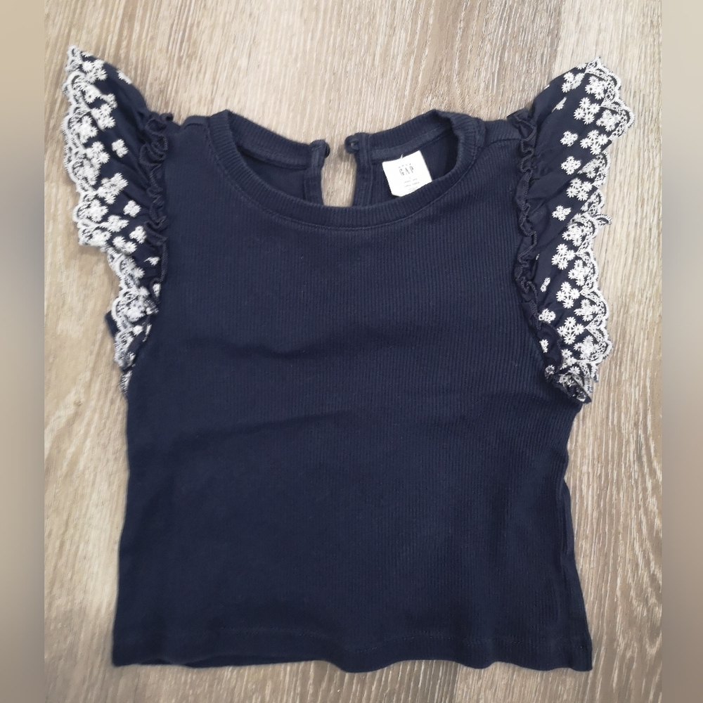 GAP Navy Blue Kids Top with White Floral Accents